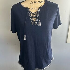 Chico's Blue Tie Front Short Sleeve T-Shirt